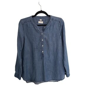 Loft The Softened Shirt Womens Denim Blue Henley Chambray Blouse Small